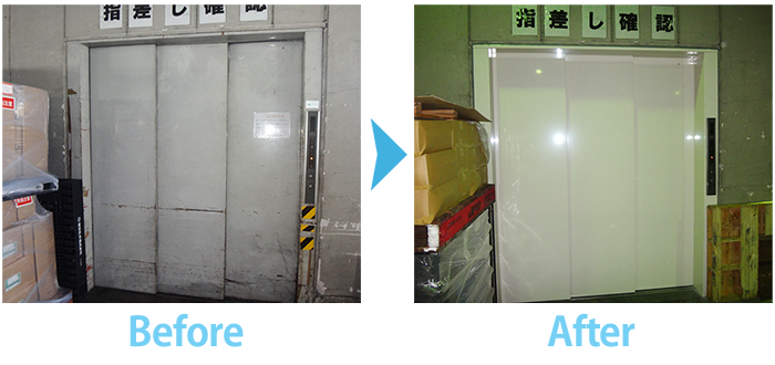 エレベーター乗り場扉と三方枠取替